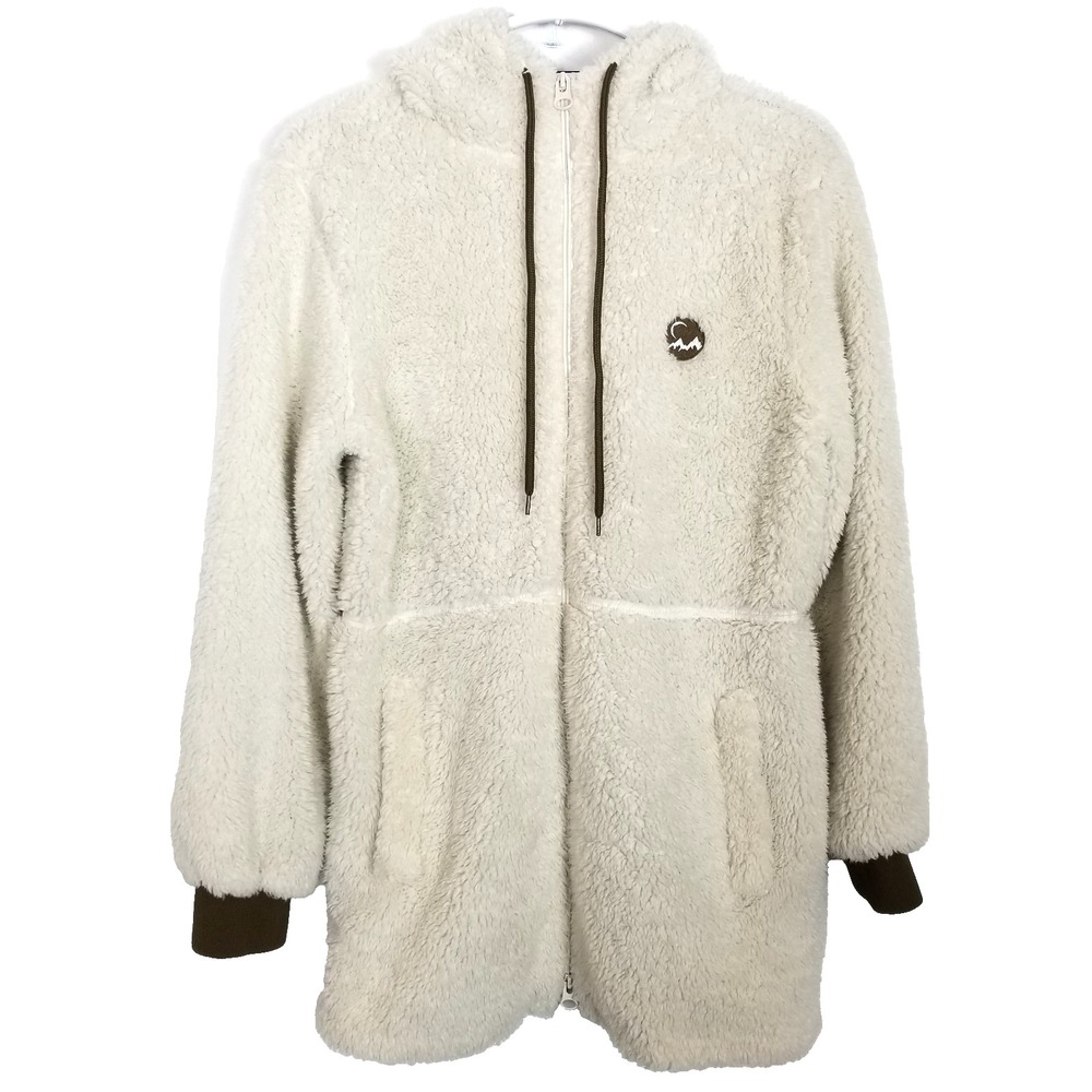 Zyia Active Women Long Hooded Teddy Tunic Coat Sz M Ivory‎ Zip Up Cozy Outdoor